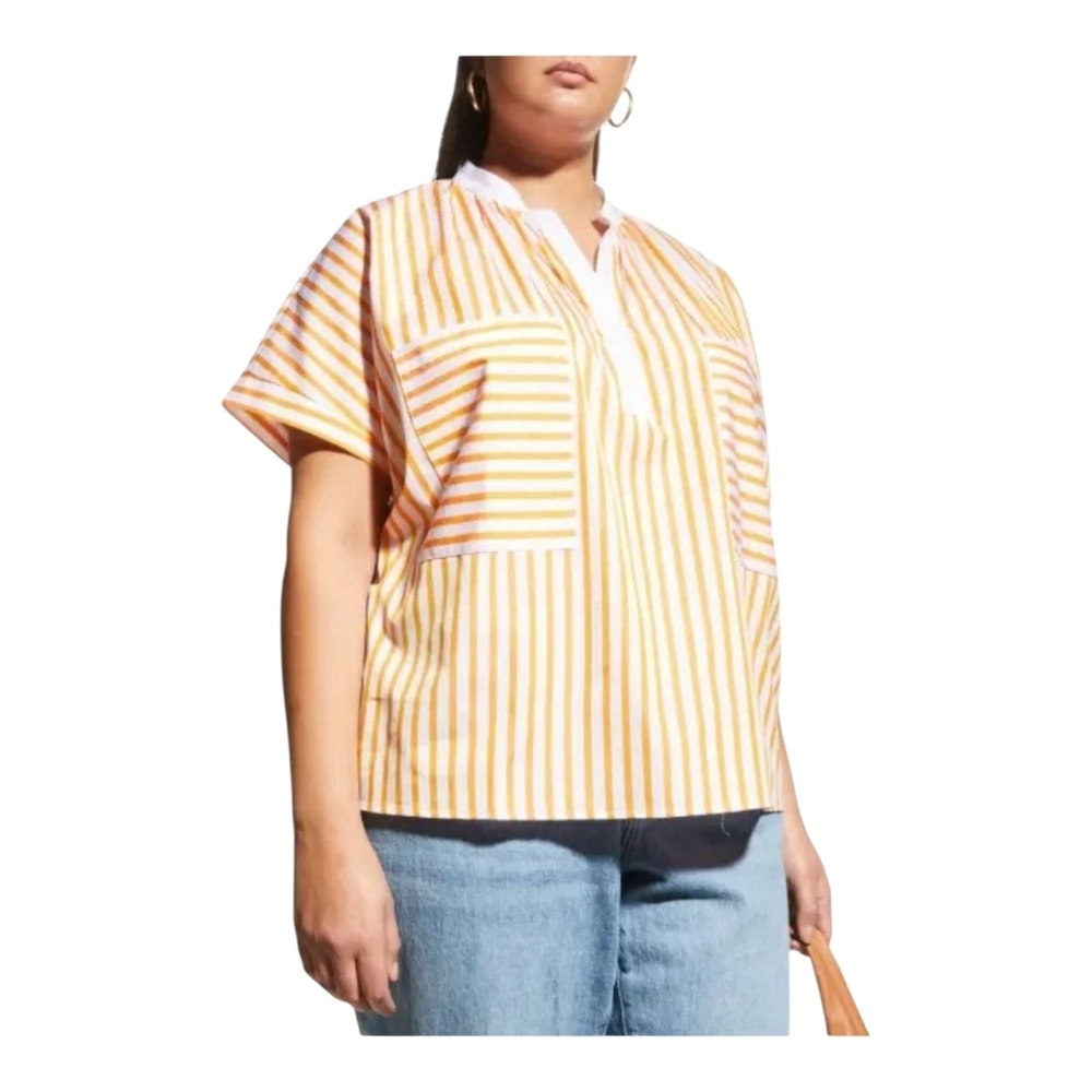 Vibrant Orange and White‎ Striped Blouse